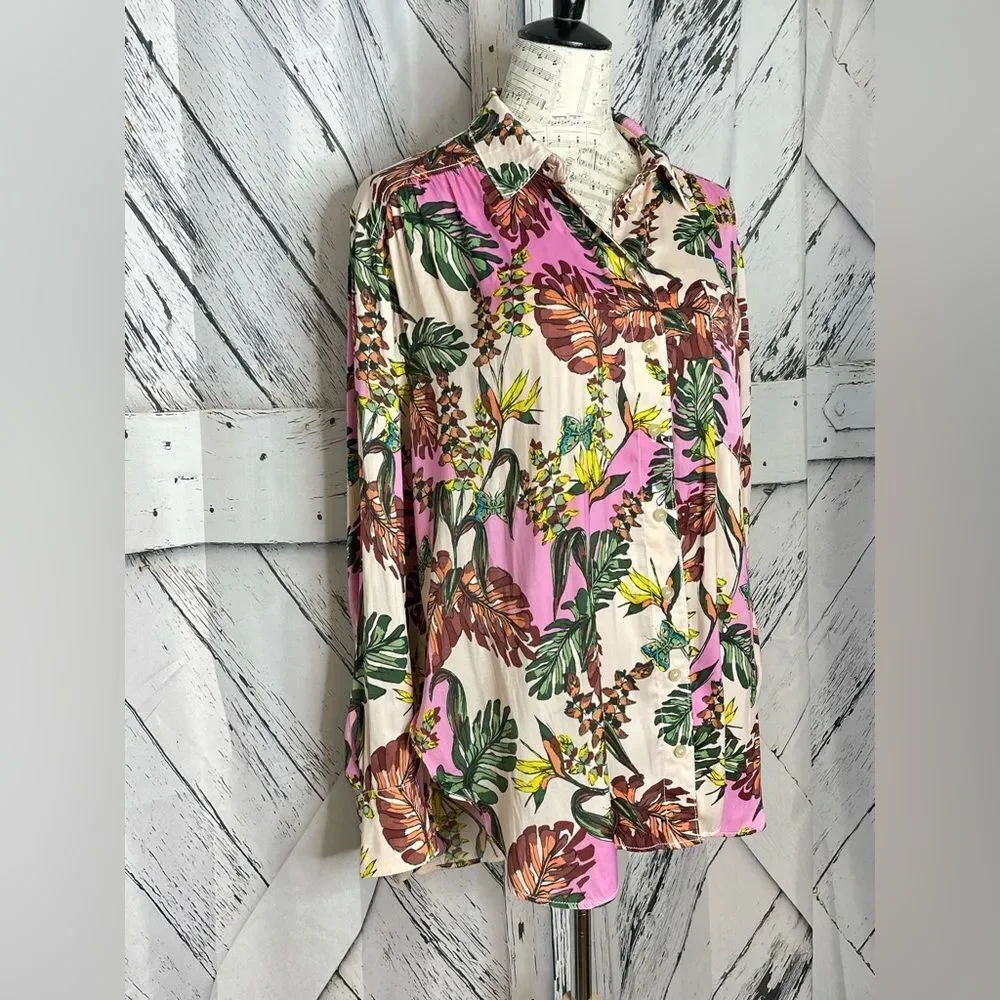 Free People Under The Palms Button Down long Shirt M